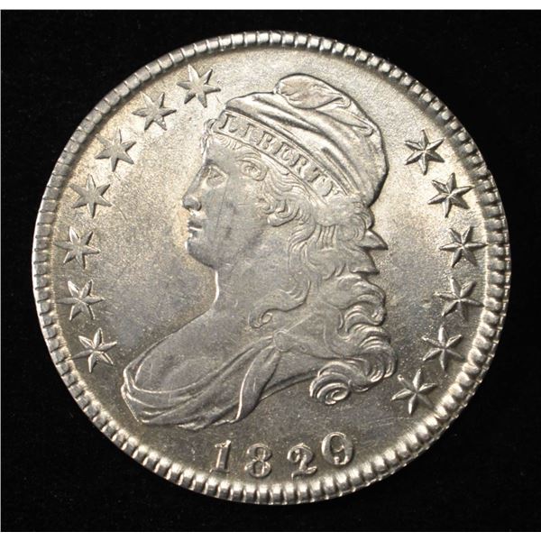 1820/19 CURL BASE 2 BUST HALF DOLLAR CH AU