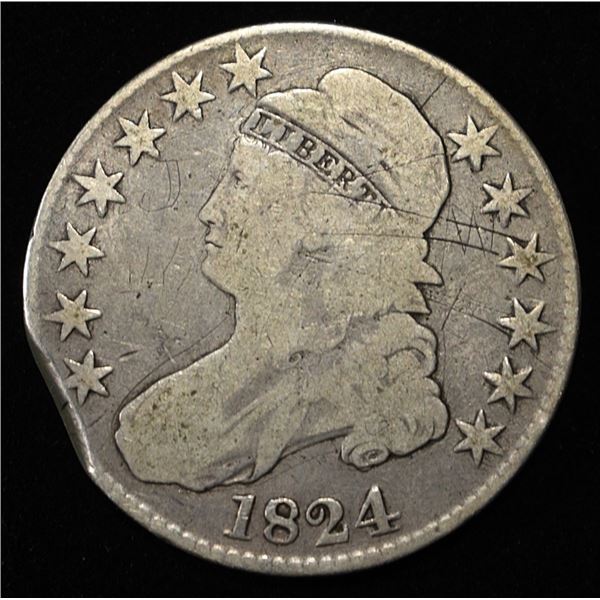1824 CAPPED BUST HALF DOLLAR VG DAMAGED