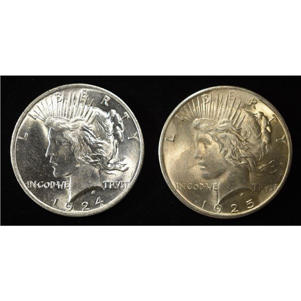 1924 & 1925 PEACE DOLLARS CH BU