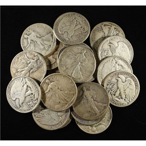 (20) 90% SILVER WALKING LIBERTY HALF DOLLARS