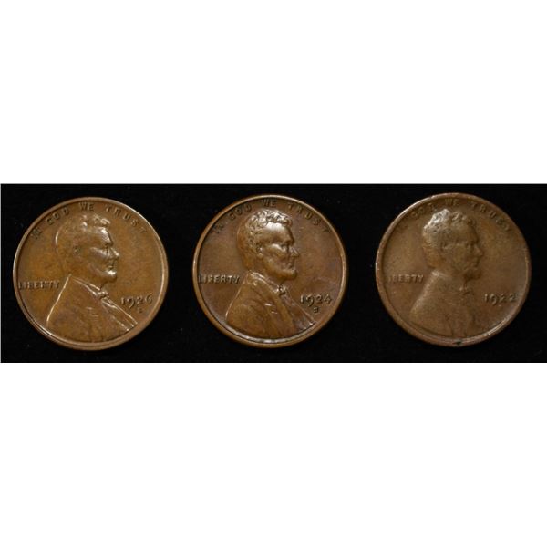1922-D, 24-S, 26-S LINCOLN CENTS XF