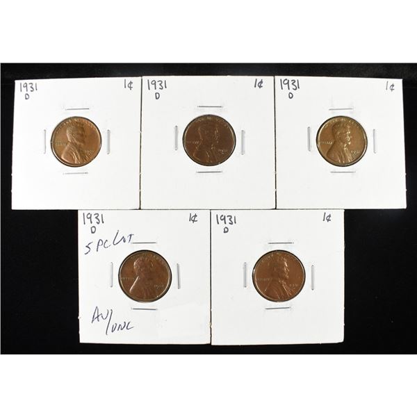(5) 1931-D LINCOLN WHEAT CENTS AU/UNC
