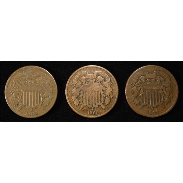 (2) 1864 & 1865 TWO CENT PIECES F-VF