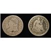 1835 BUST G-DAMAGED, 1843 SEATED G HALF DIMES