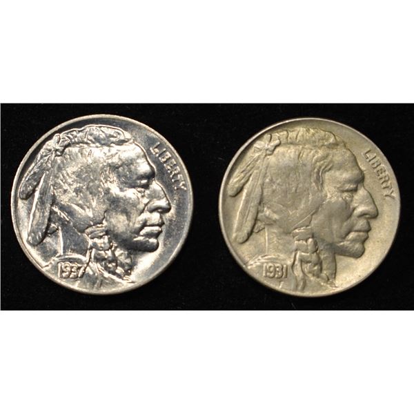 1931-S CH AU, 1937 CH BU BUFFALO NICKELS