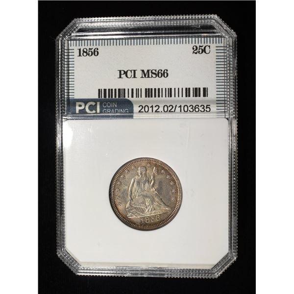 1856 LIBERTY SEATED QUARTER PCI SUPERB GEM BU