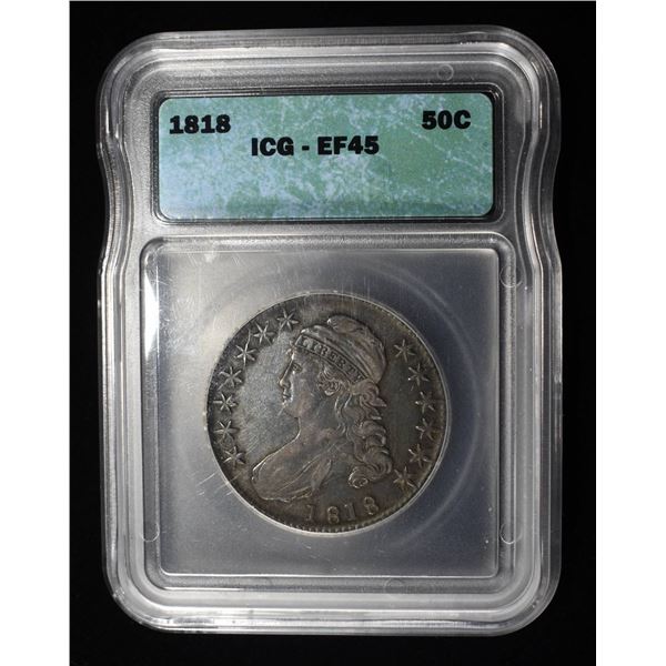 1818 BUST HALF DOLLAR ICG EF-45