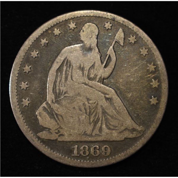 1869 SEATED LIBERTY HALF DOLLAR G/VG