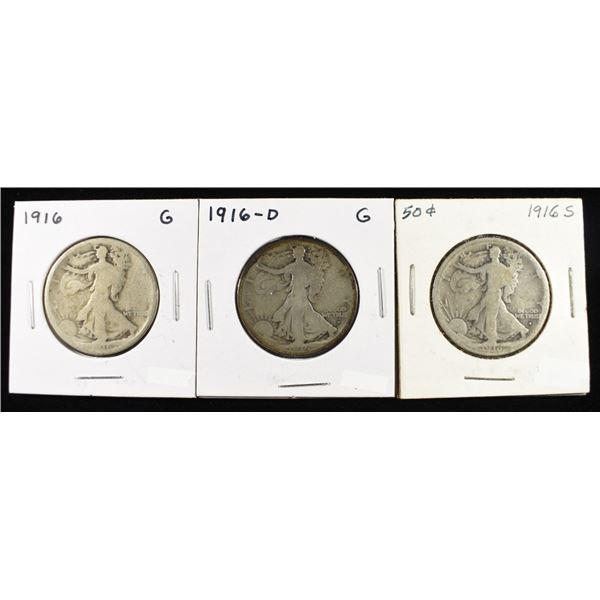 1916-P,D,S WALKING LIBERTY HALF DOLLARS GOOD