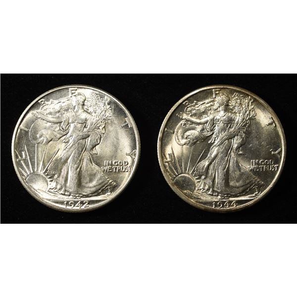 1942 & 1944-D WALKING LIBERTY HALVES CH BU