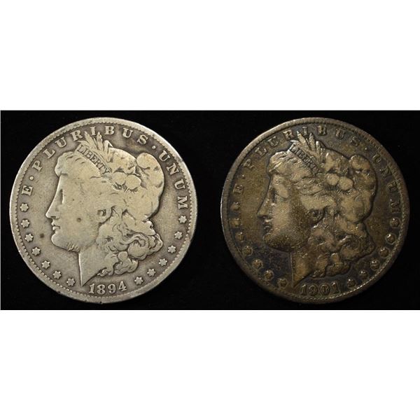 1894-O & 1901 MORGAN DOLLARS VG
