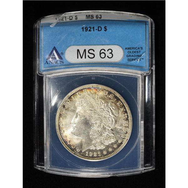 1921-D MORGAN DOLLAR ANACS MS-63