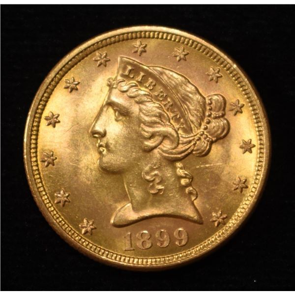 1899-S $5 LIBERTY GOLD WITH MOTTO SUPERB GEM BU