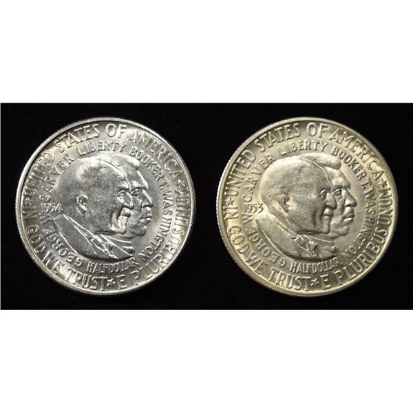 1953-S & 54-S WASH/CARVER COMMEM HALVES GEM BU