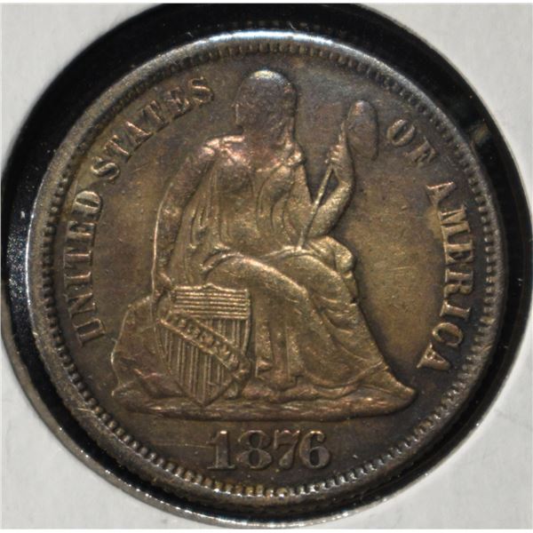1876 LIBERTY SEATED DIME NICE AU/UNC