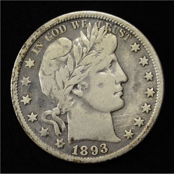 1893-0 BARBER HALF DOLLAR VF