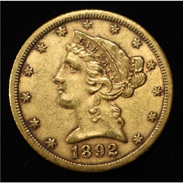 1892-CC $5 LIBERTY GOLD NICE AU
