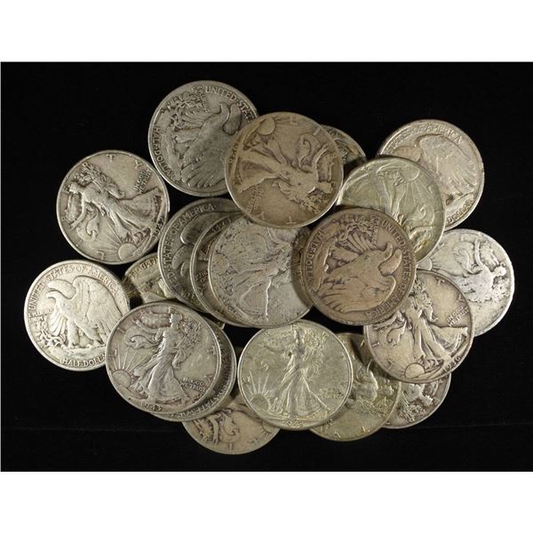 (20) 90% SILVER WALKING LIBERTY HALF DOLLARS