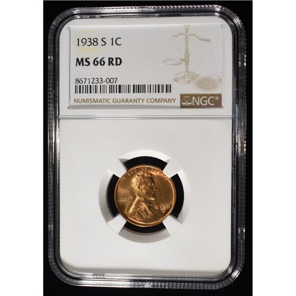1938-S LINCOLN CENT NGC MS-66 RD