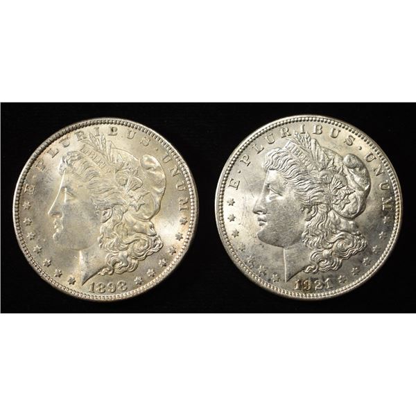 1898 & 1921 MORGAN DOLLARS AU