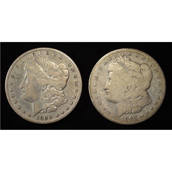 1899-S VF SCRATCH, & 1903-S GOOD MORGAN DOLLARS