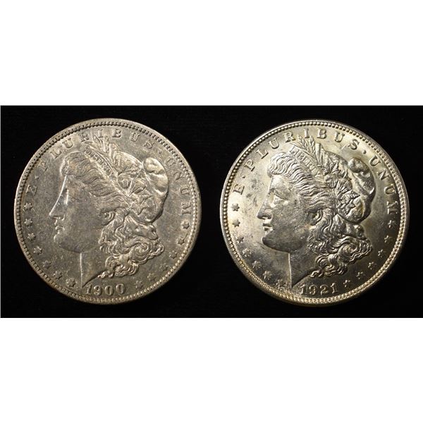 1900-O AU & 1921 BU MORGAN DOLLARS