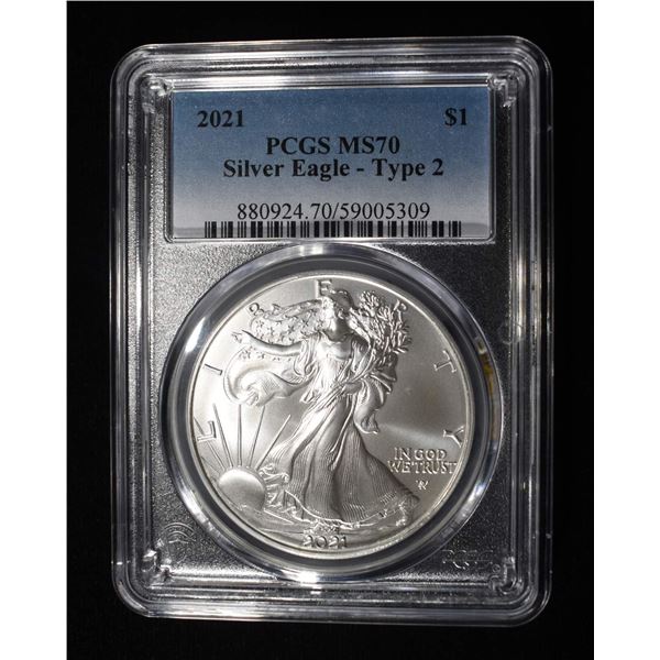 2021 TYPE 2 AMERICAN SILVER EAGLE PCGS MS70