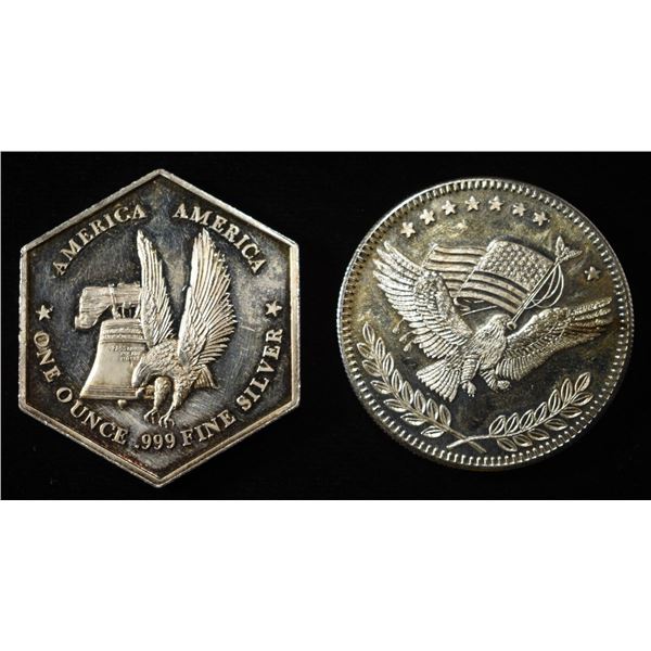 (2) 1 OZ .999 SILVER TRADE UNIT EAGLE & FLAG