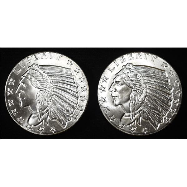 (2) 1 OZ .999 SILVER INCUSED INDIAN DESIGN ROUNDS