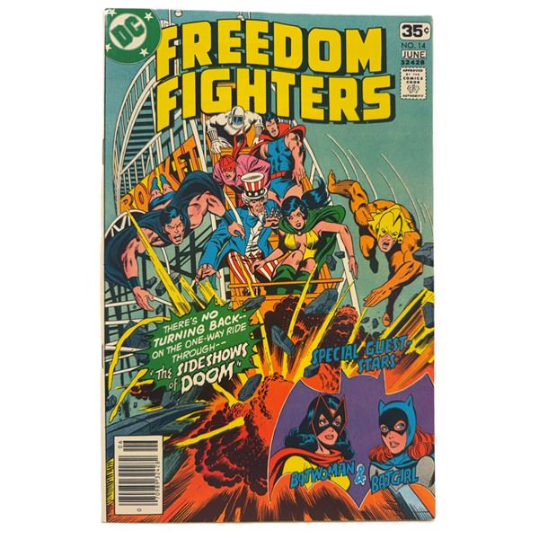 Freedom Fighters #14 (June 1977) – Bronze Age DC Classic Featuring Batman & Batgirl Guest A