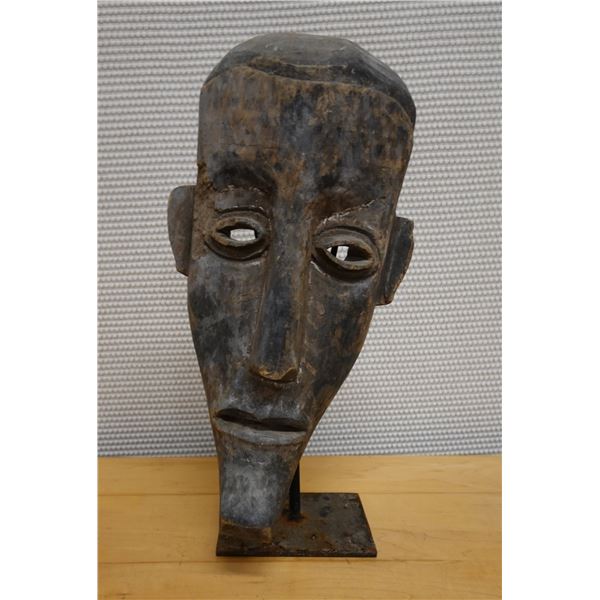 Wooden Tribal Mask on Metal Stand 6.5" x 15" H