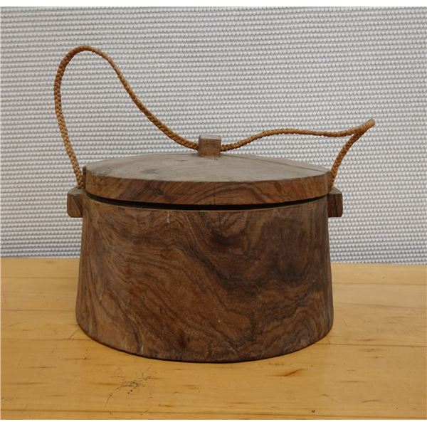 Wooden Tuluma Round Fishing Tackle Box w/ Lid 11" Dia, 7" H