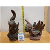 Image 12 : Qty 2 Carved Wooden Sculptures: Winged Lion & Mythological Figure w/ a Fish Tail, Misc Size