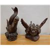 Image 1 : Qty 2 Carved Wooden Sculptures: Winged Lion & Mythological Figure w/ a Fish Tail, Misc Size