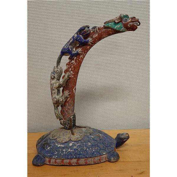 Asian Dragon Sculpture w/ Lizards on Turtle 14" x 9" x 11" H