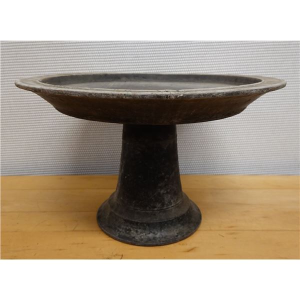Vintage  Turned Wood Round Pedestal Offering Tray (cracked) 18" Dia, 11"H