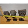 Image 11 : Qty 3 Carved Theater Masks on Metal Stands, Misc Sizes