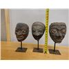 Image 12 : Qty 3 Carved Theater Masks on Metal Stands, Misc Sizes