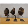 Image 6 : Qty 3 Carved Theater Masks on Metal Stands, Misc Sizes