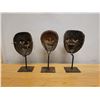 Image 7 : Qty 3 Carved Theater Masks on Metal Stands, Misc Sizes