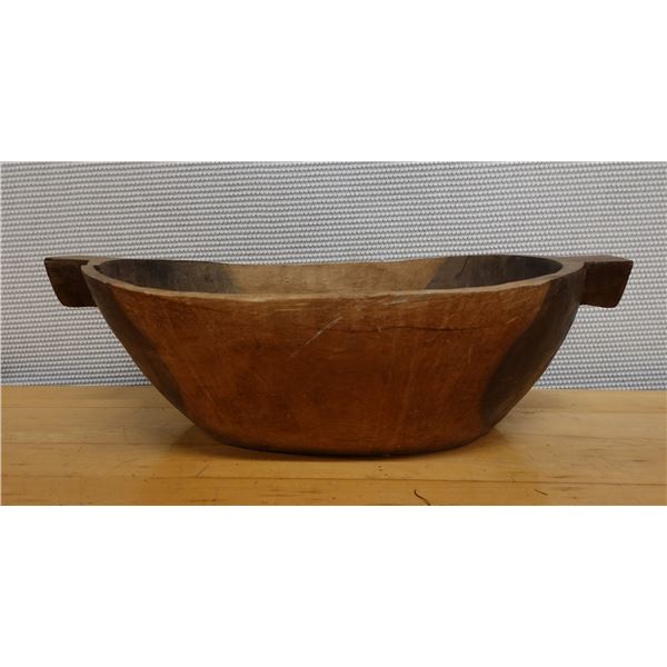 Vintage Wooden Dough Trencher Bowl w/ Handles (cracked) 14" x 22" x 6.5" H