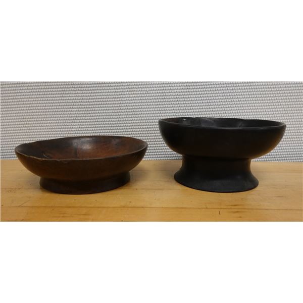 Qty 2 Carved Wooden Footed Bowls, Misc Sizes