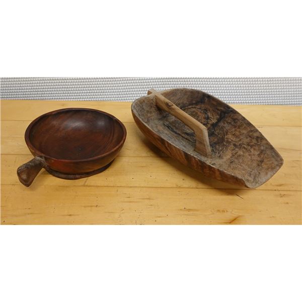 Wooden Dough Trencher Bowl & Round Bowl w/ Handle, Misc Sizes