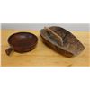 Image 1 : Wooden Dough Trencher Bowl & Round Bowl w/ Handle, Misc Sizes