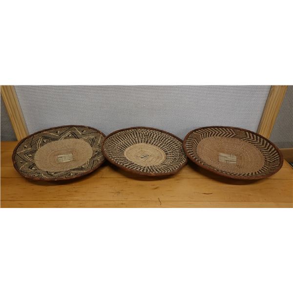 Qty 3 Round Woven Baskets, Misc Sizes