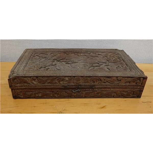 Carved Wooden Hinged Box 18" x 10" x 4"H