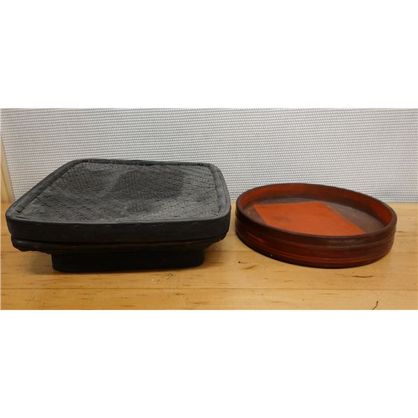 Qty 2 Serving Trays: Round & 2-Part Footed Square Dish, Misc Sizes