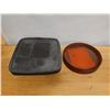 Image 2 : Qty 2 Serving Trays: Round & 2-Part Footed Square Dish, Misc Sizes