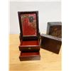 Image 4 : Qty 2 Wooden Hinged Jewelry Boxes w/ Interior Drawers, Misc Sizes