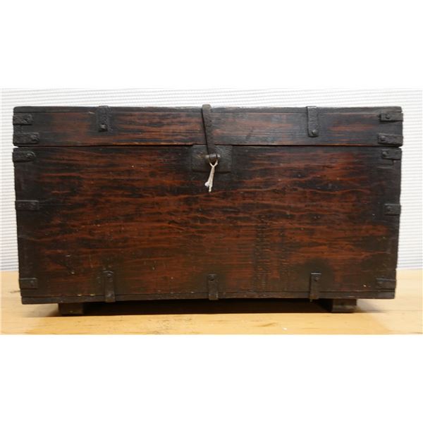 Carved Wooden Hinged Box w/ Asian Characters 20" x 11" x 11"H